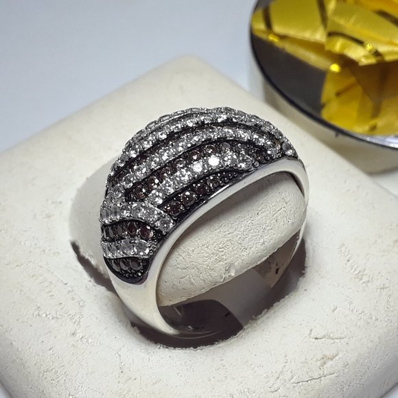 Estate 1.5ctw Round Chocolate & White Diagonal CZ Sterling Silver Dome Ring17003 - Picture 3 of 5